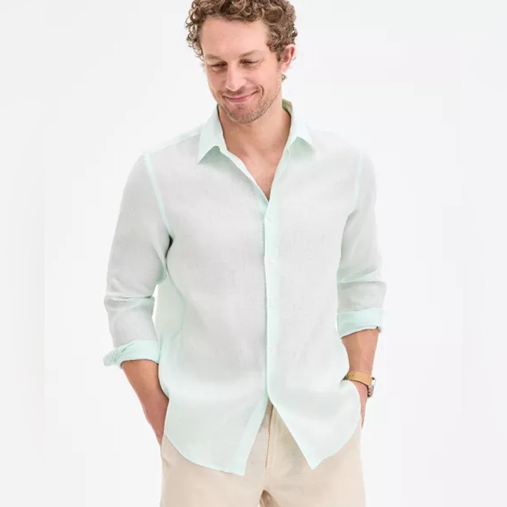 Club Room XXL 100% Linen Button Down Shirt Aqua Blue